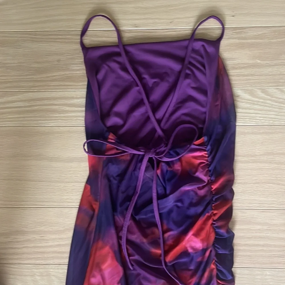 NWT SHEIN Size S/US 4 Red & Purple Tie Dye Midi Cami Dress